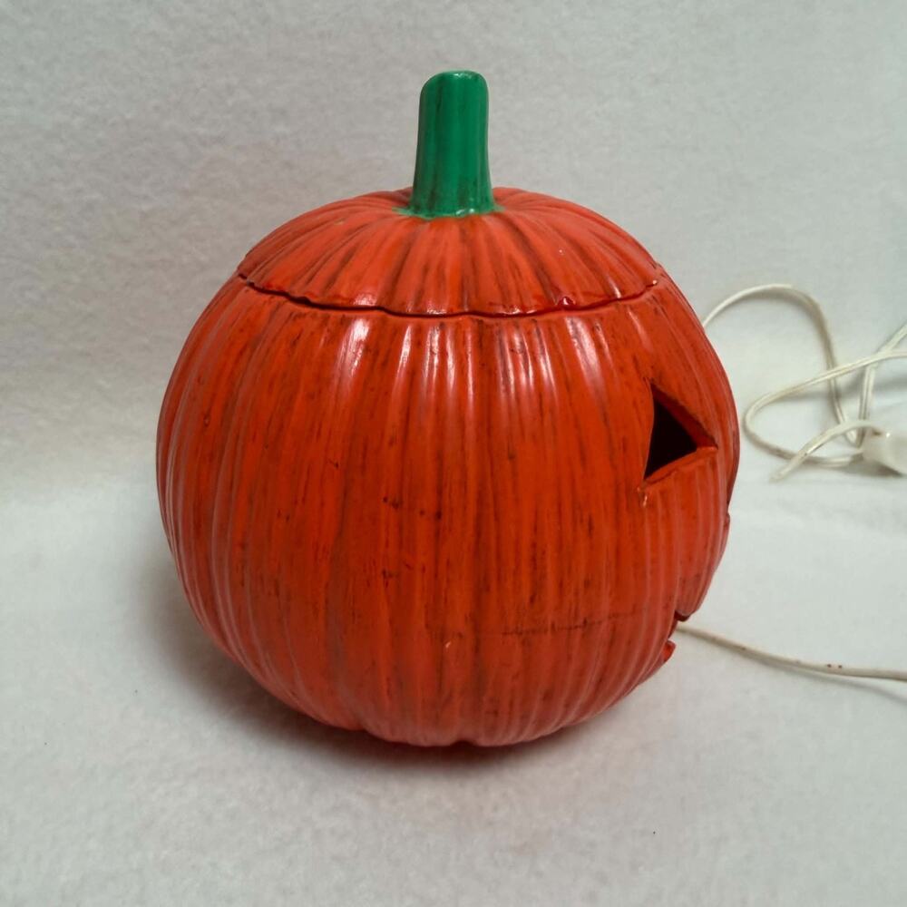 Vintage 70s Jack-O'-Lantern Ceramic Lighted Pumpkin 7" Plug In Halloween Decor - Picture 11 of 14